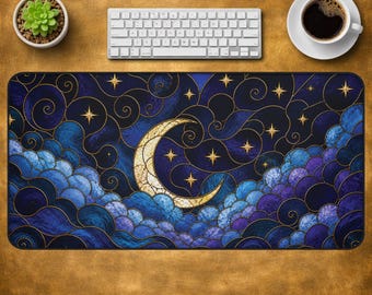 Moon Desk Mat Celestial Gaming Pad XL Mouse Pad Witchy Office Decor Star Desk Mat Moon Lover Gift Boho Desk Setup Aesthetic Desk Accessories