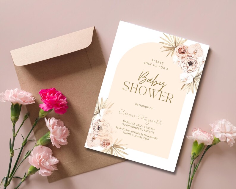 Editable Modern Floral Baby Shower Invitation Template, Baby Shower ...