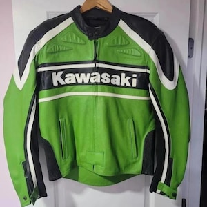 New Kawasaki Motorcycle Racing Biker Leather Jacket Real Motorbike Biker jacket