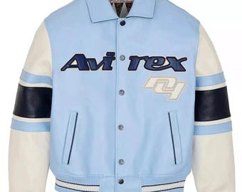 Nueva chaqueta de motociclista de carreras de cuero azul y blanco de Avirex