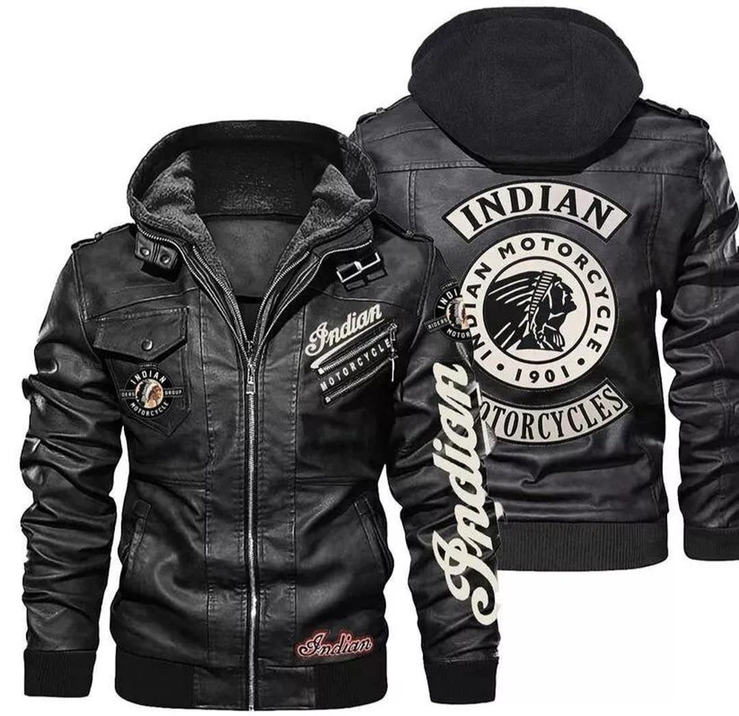 Indian Men's Black Motorcycle Riding Jacket Genuine Cowhide Biker ...