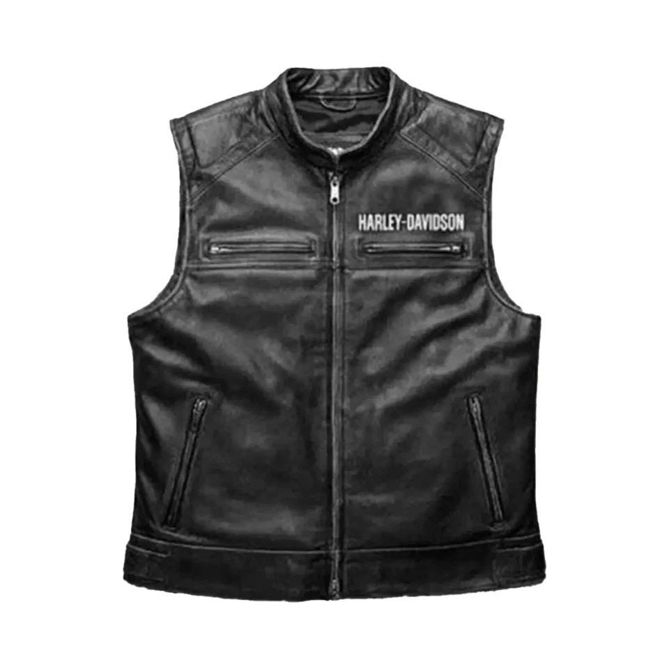 Distressed Black Biker Real Leather Vest main image 1