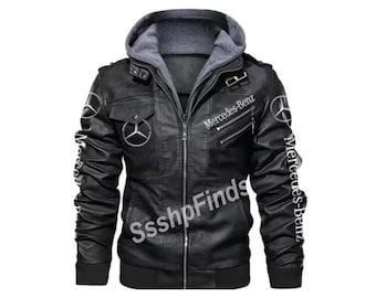 Mercedes-Benz Herrjacka i Kohud Läderjacka med Huva Bikerjacka