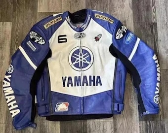 Yamaha Herr Motorcykel Racing Läderjacka Blå och Vit