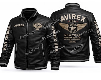 Avirex Men's USA Cowhide Leather Black Bomber Vintage Style Jacket
