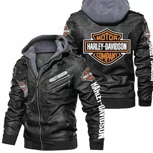 Nouveau blouson HD à capuche amovible en cuir véritable Harley Davidson pour homme