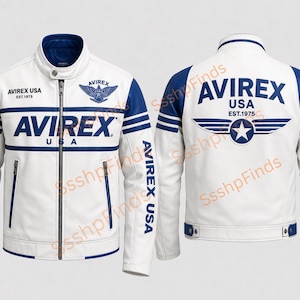 Ny Avirex herrjacka i USA, vit bomberjacka i läder, vintagestil bild 1