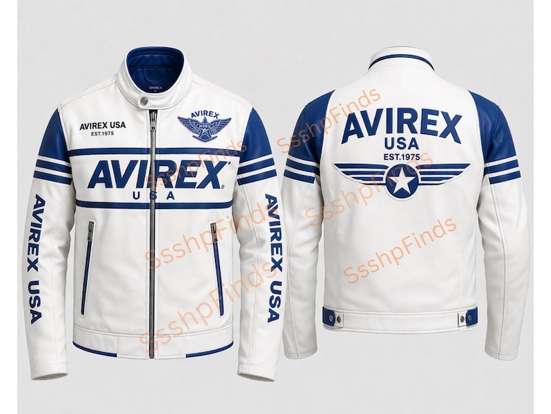 Ny Avirex herrjacka i USA, vit bomberjacka i läder, vintagestil bild 1