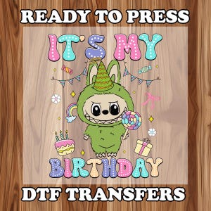 Hulk Birthday Labubu Dtf transfer ,Gift for her ,Coquette Bow Doll For Kids Girls Ready to Press, Funny Cartoon heat press dtf