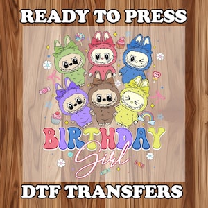 Birthday Girl dtf Labubu Dtf transfer  ,Coquette Bow Doll For Kids Girls Ready to Press, Funny Cartoon ,heat press dtf , Dtf ,Gift for her