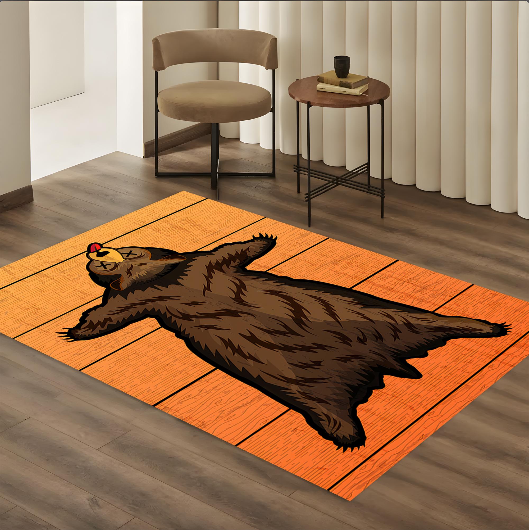 Funny Bear Rug Cartoon Area Rug, Faux Bear Skin Floor Mat for
