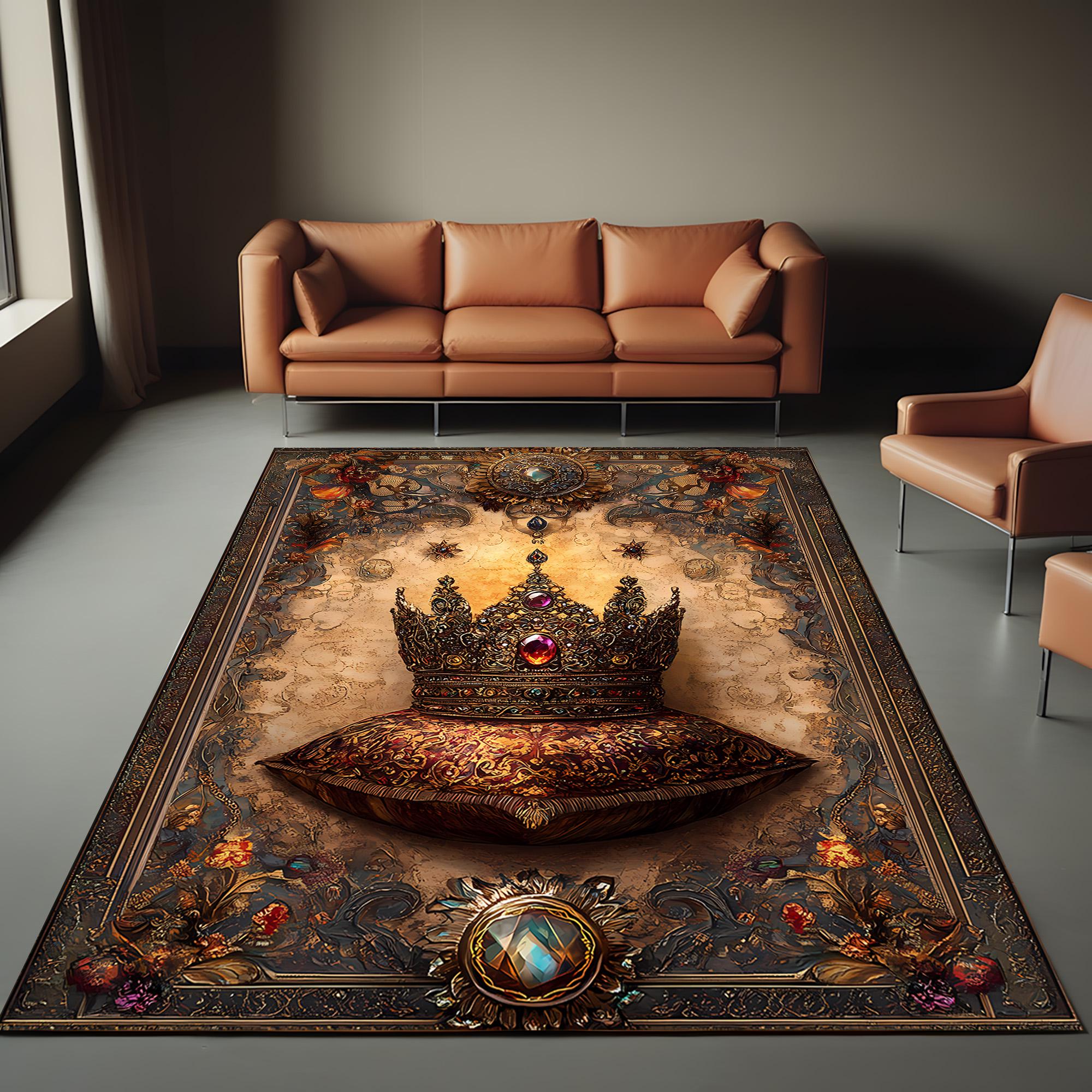 Luxury Royal Crown Area Rug, Vintage Baroque Decorative Carpet, Elegant ...