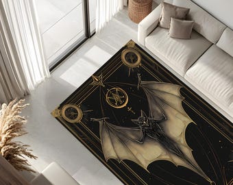Tapete com Morcegos Ocultos, Tapete Gótico com Estética Sombria, Decoração Celestial e Bruxa para Casa, Tapete Vintage de Alquimia, Presente Exclusivo para Amantes do Ocultismo