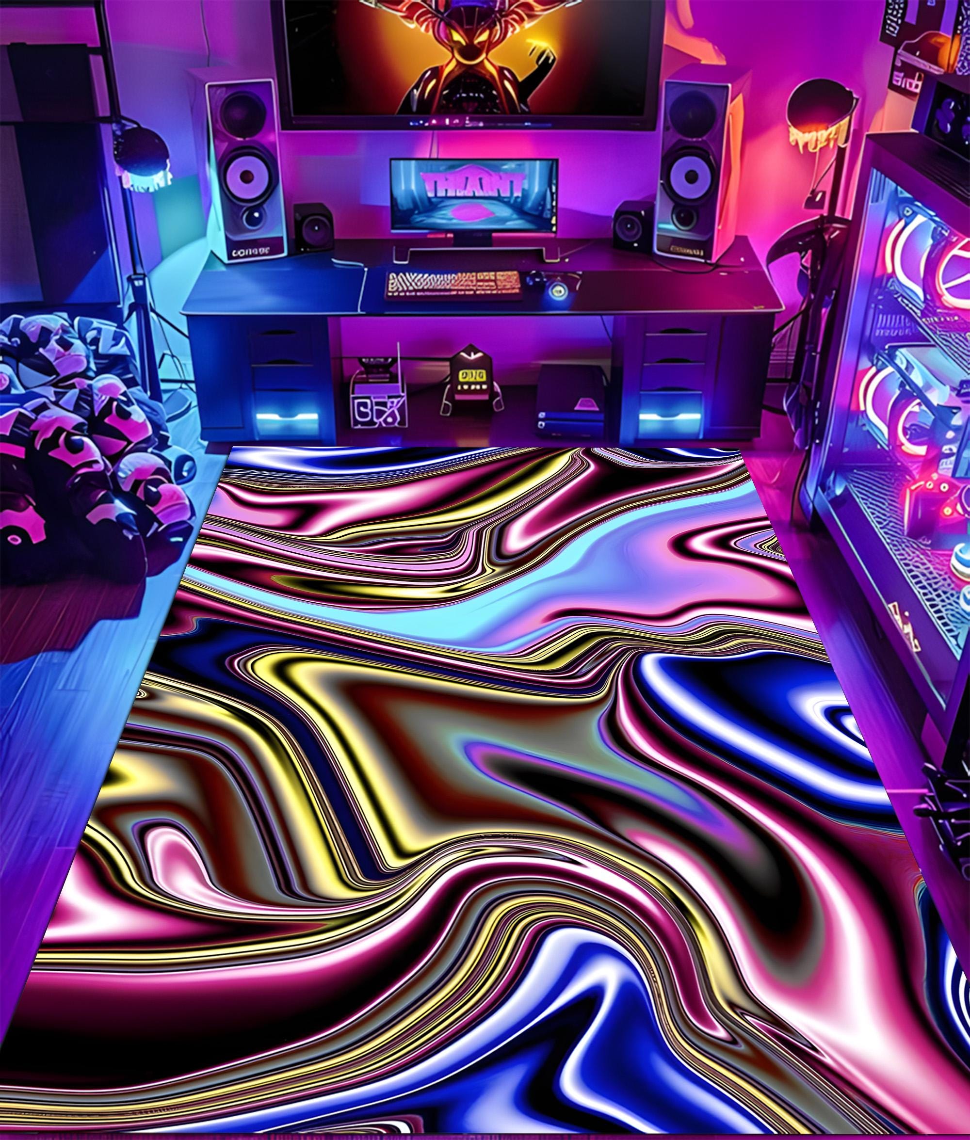 Rgb Gaming Rug Psychedelic Gaming Rug, Trippy Neon Area Rug, Colorful Swirl Carpet for ...