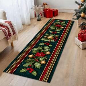 Alfombra navideña de Pascua, alfombra verde y roja para el día de fiesta, alfombra de invierno, decoración festiva para el pasillo, decoración navideña para el hogar.