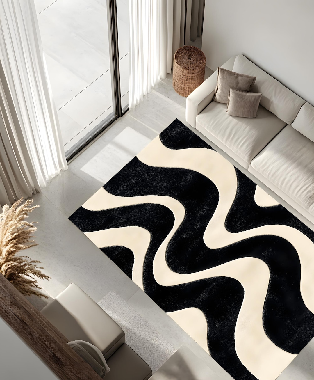 Modern Black Cream Abstract Rug Minimalist Area Home Decor - Etsy