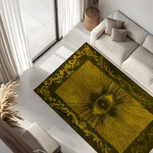 Mystic All-Seeing Eye Rug, Occult Aesthetic Home Decor, Vintage Sunburst Area Rug, Boho Gothic Floor Mat, Esoteric Tarot Inspired Gift