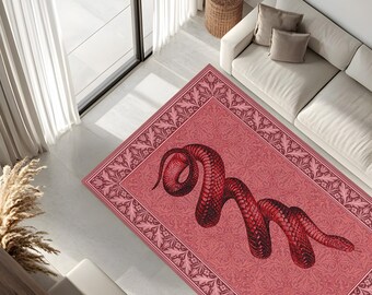 Red Snake Rug for Living Room – Gothic Art Decor Carpet, Bold Serpent Print Area Rug, Statement Floor Mat for Edgy Interior Style