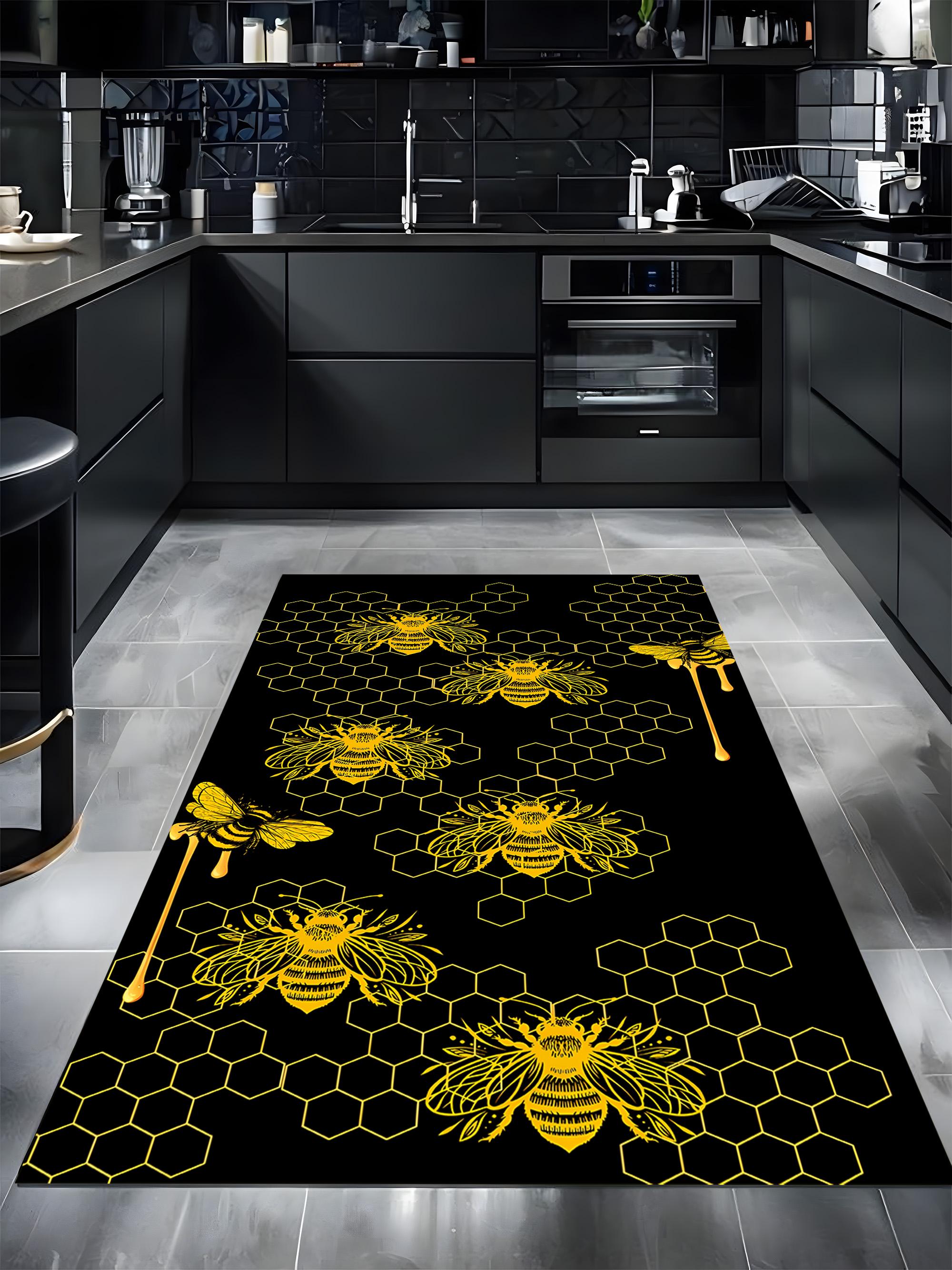 Bee Kitchen Rug Bee Kitchen Rug With Honeycomb Design, Black and Yellow Floor Mat for ...