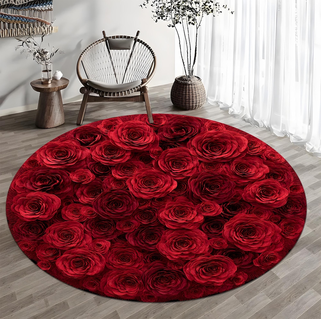Red Rose Floral Round Rug Romantic Living Room Bedroom Floor Carpet - Etsy