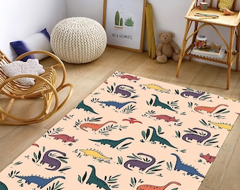 Dinosaur Kids Rug For Toddler Room Or Nursery, Soft Dino Playroom Mat, Cartoon Animal Rug For Boys, Fun Jurassic Gift For Children