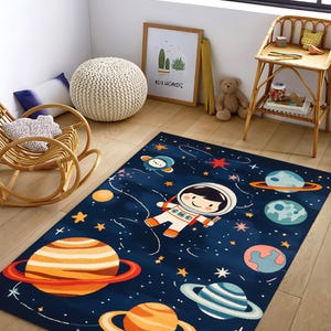 Outer Space Kids Rug, Astronaut Bedroom Carpet, Galaxy Theme Play Mat For Boys And Girls, Space Nursery Decor, Fun Gift For Kids Room