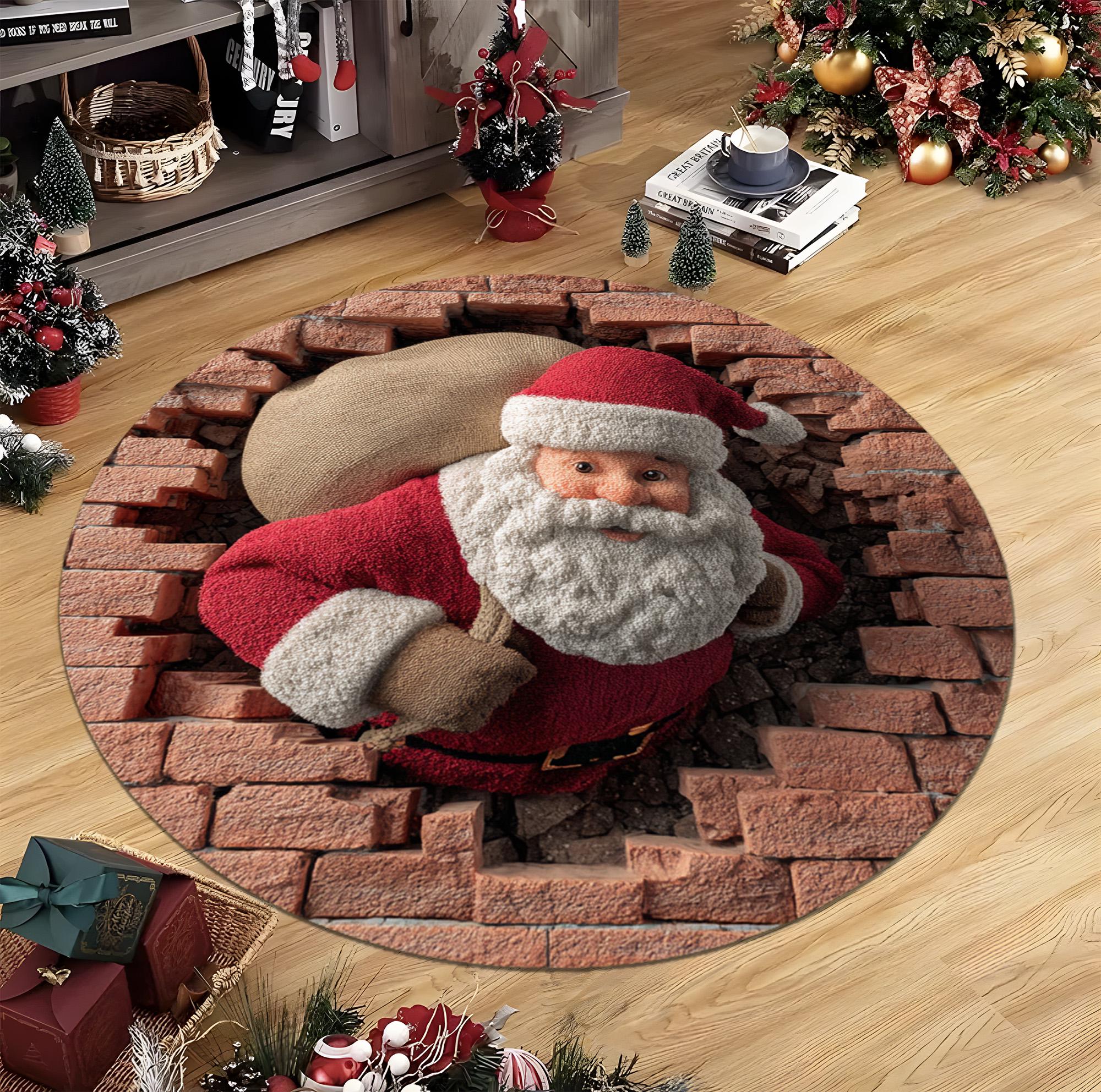 3Dサンタクロースクリスマスラウンドラグ、ギフトサックデザインの