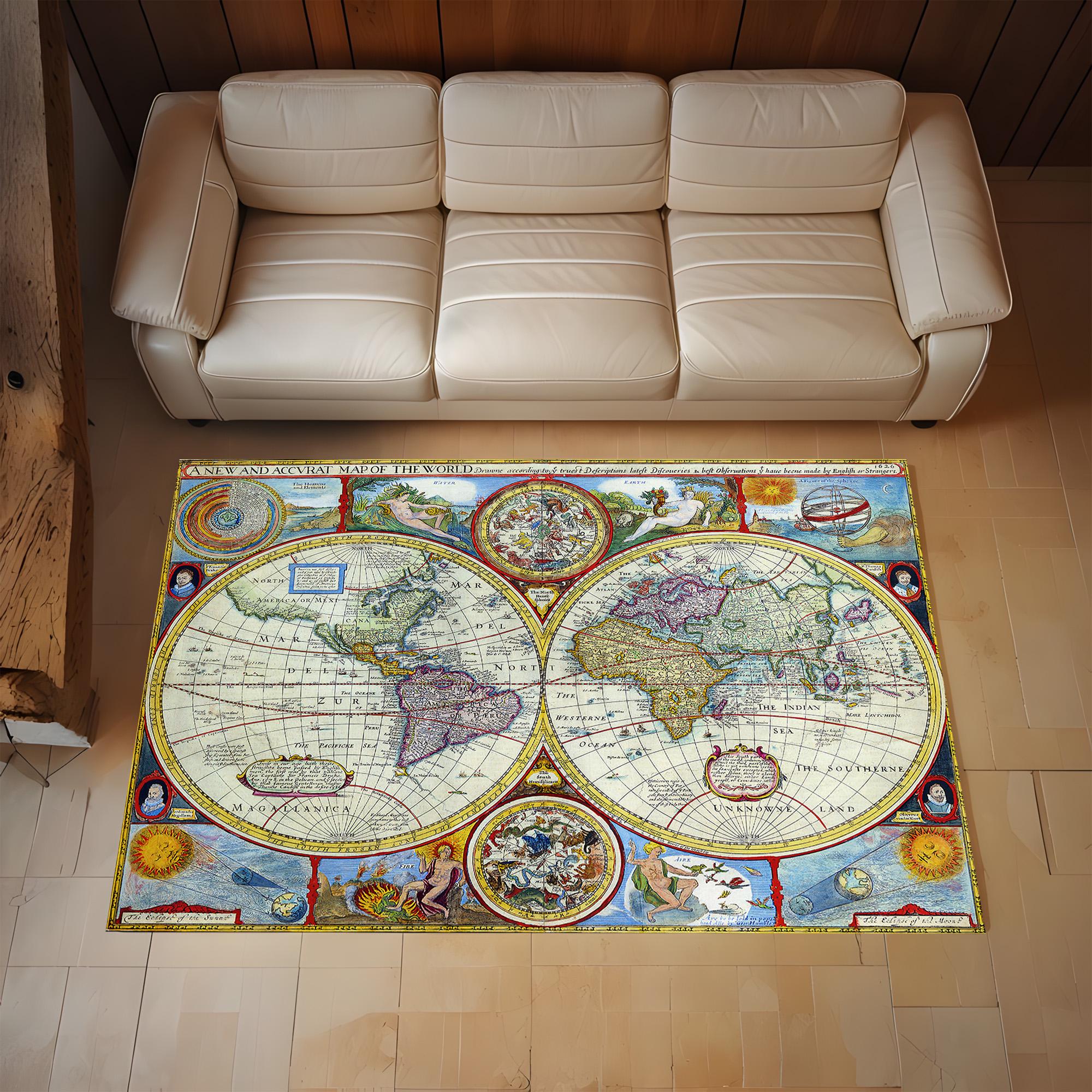 World Explorer Rug Vintage World Map Rug for Living Room – Colorful Antique-style Travel ...
