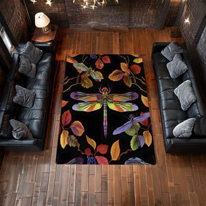 Dragonfly Area Rug, Colorful Insect Floor Mat With Nature Leaves,Boho Botanical Decor For Living Room, Bedroom Or Office, Unique Nature Gift