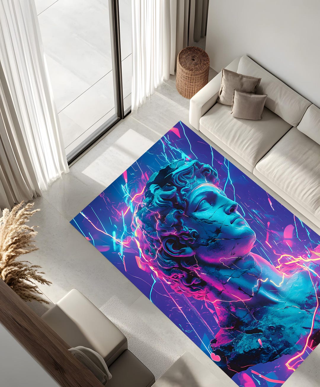 Cyperpunk Rug Neon Aesthetic Area Rug, Cyberpunk Bust Statue Carpet, Futuristic ...