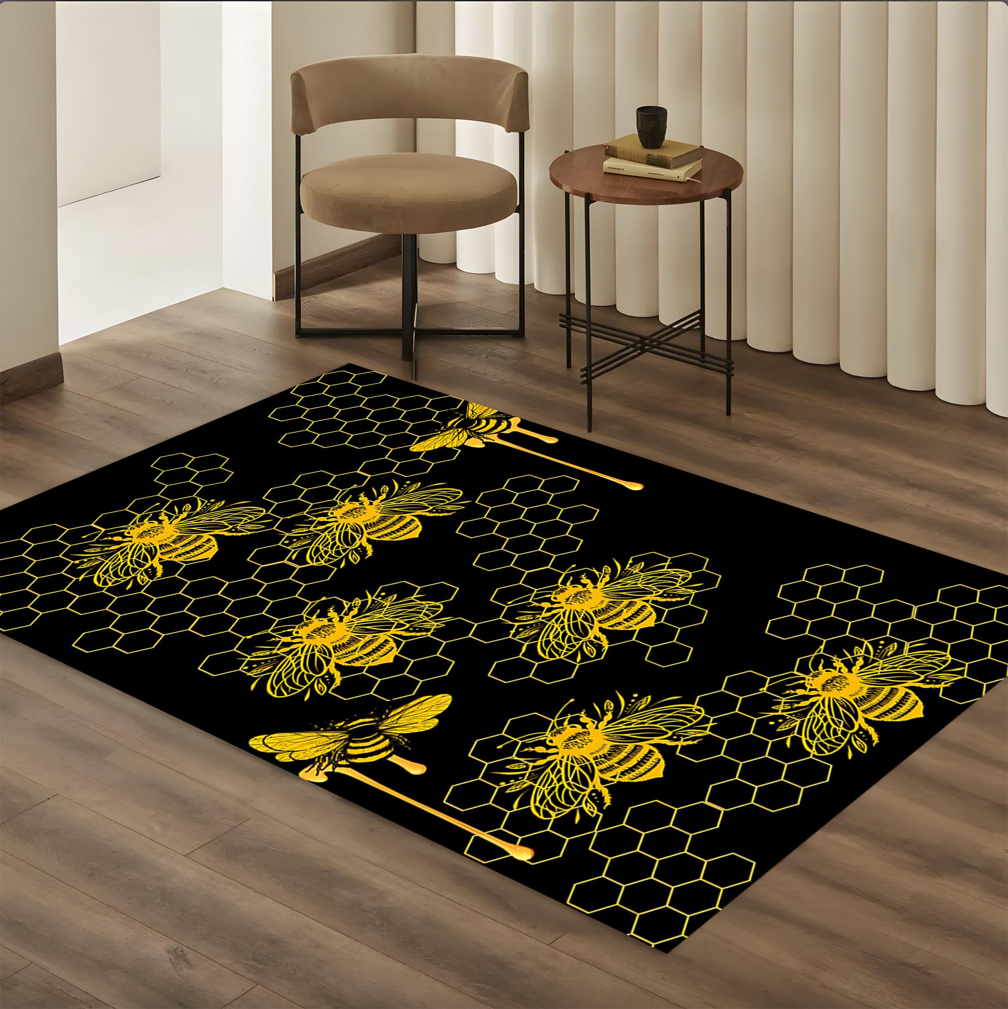 Bee Kitchen Rug Bee Kitchen Rug With Honeycomb Design, Black and Yellow Floor Mat for ...