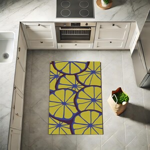 Lemon Kitchen Rug, Non-Slip Waterproof Floor Mat, Citrus Fruit Kitchen Decor, Washable Modern Lemon Art Mat, Aesthetic Yellow Rug,Homeowners