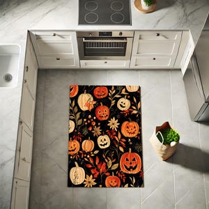 Tapis de cuisine citrouille d'Halloween, tapis de sol citrouille d'Halloween, décoration d'automne pour cuisiniers, cadeau effrayant pour elle, pendaison de crémaillère d'Halloween
