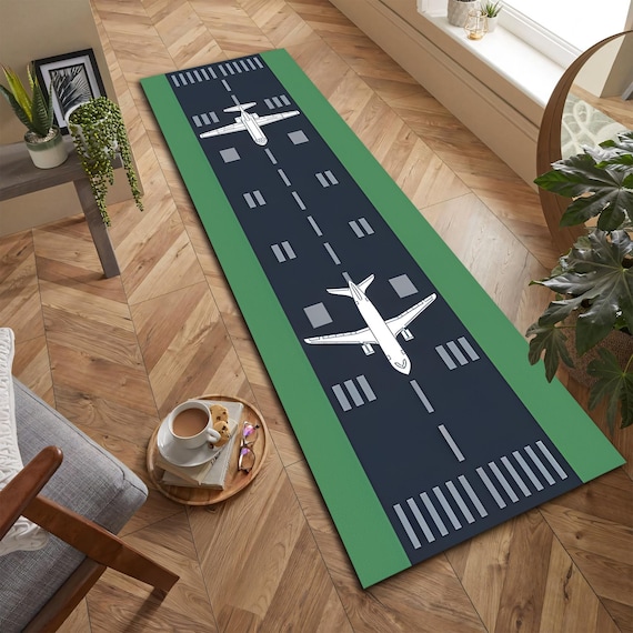 Tapis Piste D'atterrissage Avion 3D - 60x90 Cm - Décoration Chambre Enfant Ou Salle De Jeux