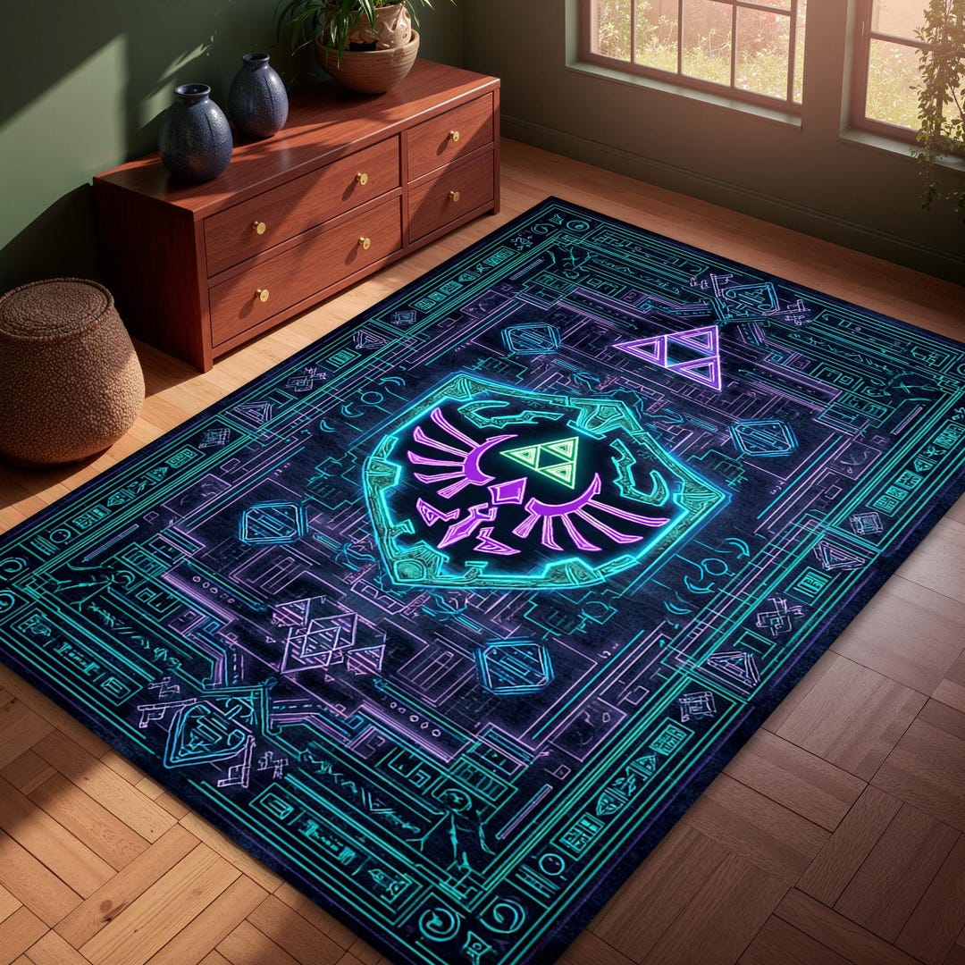 Technology Rug Neon Cyberpunk Gaming Area Rug Futuristic Geometric Tech Carpet - Etsy