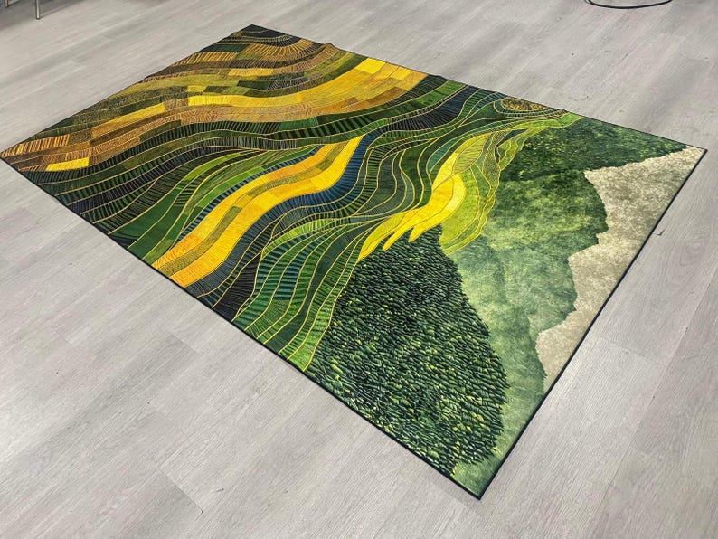 Green Landscape Rug, Nature-inspired Area Rug, Modern Artistic Floor ...