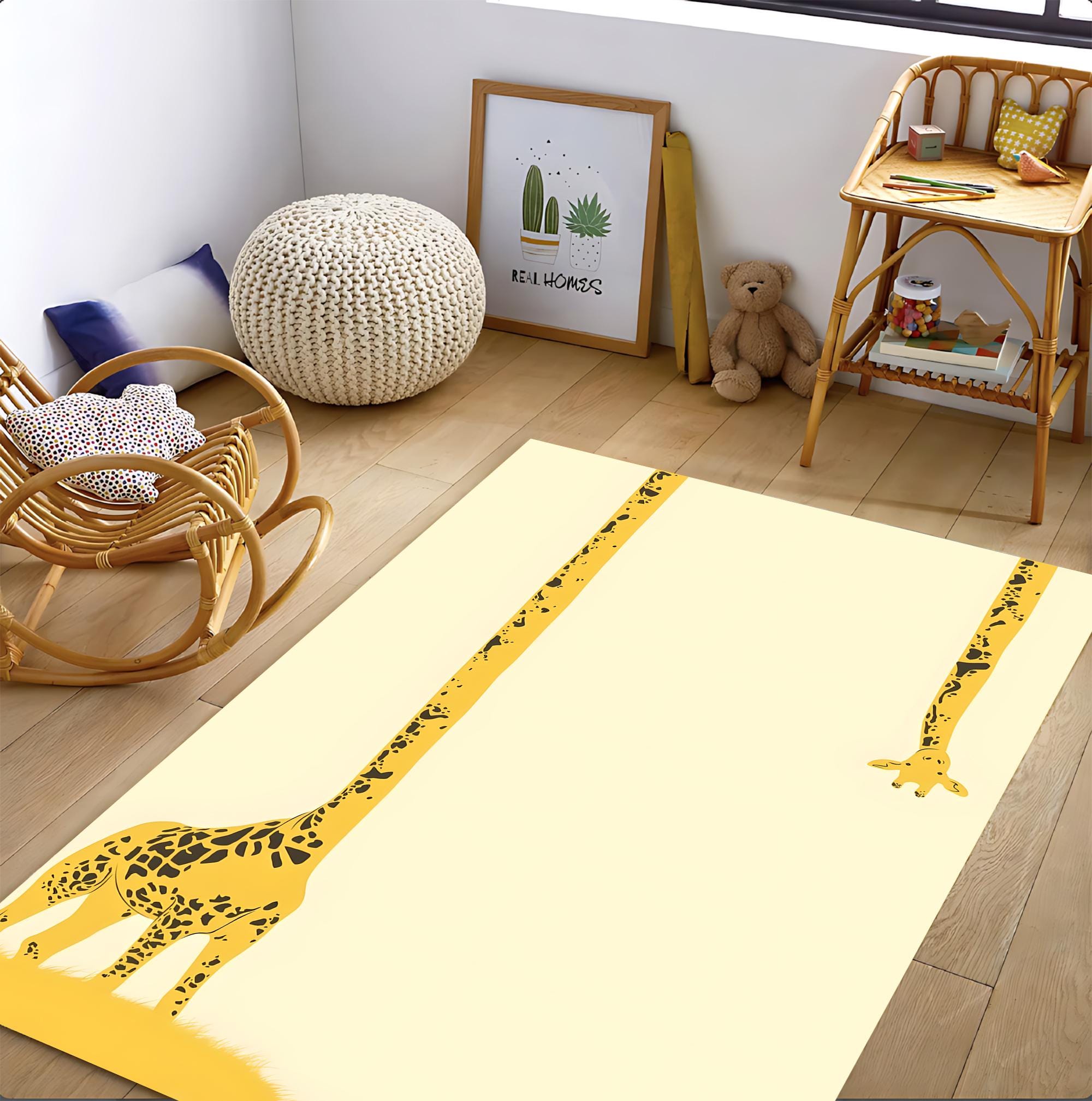 Giraffe Kids Rug, Cute Animal Nursery Carpet, Safari Theme Play Mat, Yellow Giraffe Decor, Soft Bedroom Rug, Fun Gift For Kids