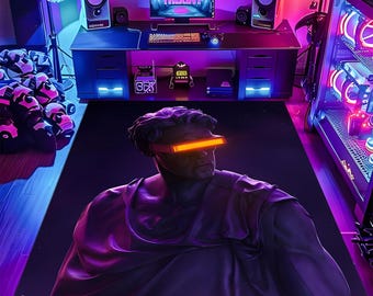 Alfombra gamer ciberpunk, alfombra futurista de neón, alfombra de suelo con estética de ciencia ficción, decoración genial para sala de juegos, regalo único para gamers.
