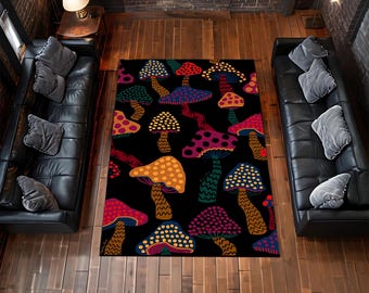Tappeto colorato a forma di fungo per il soggiorno, tappeto psichedelico e funky, arredamento psichedelico per la stanza, regalo boho per lui o per lei, arte unica per pavimenti