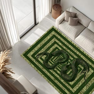 Tappeto serpente verde, tappeto labirinto serpente, tappeto ispirato a medusa, tappetino estetico mitologico, decorazione rettile gotica, regalo unico