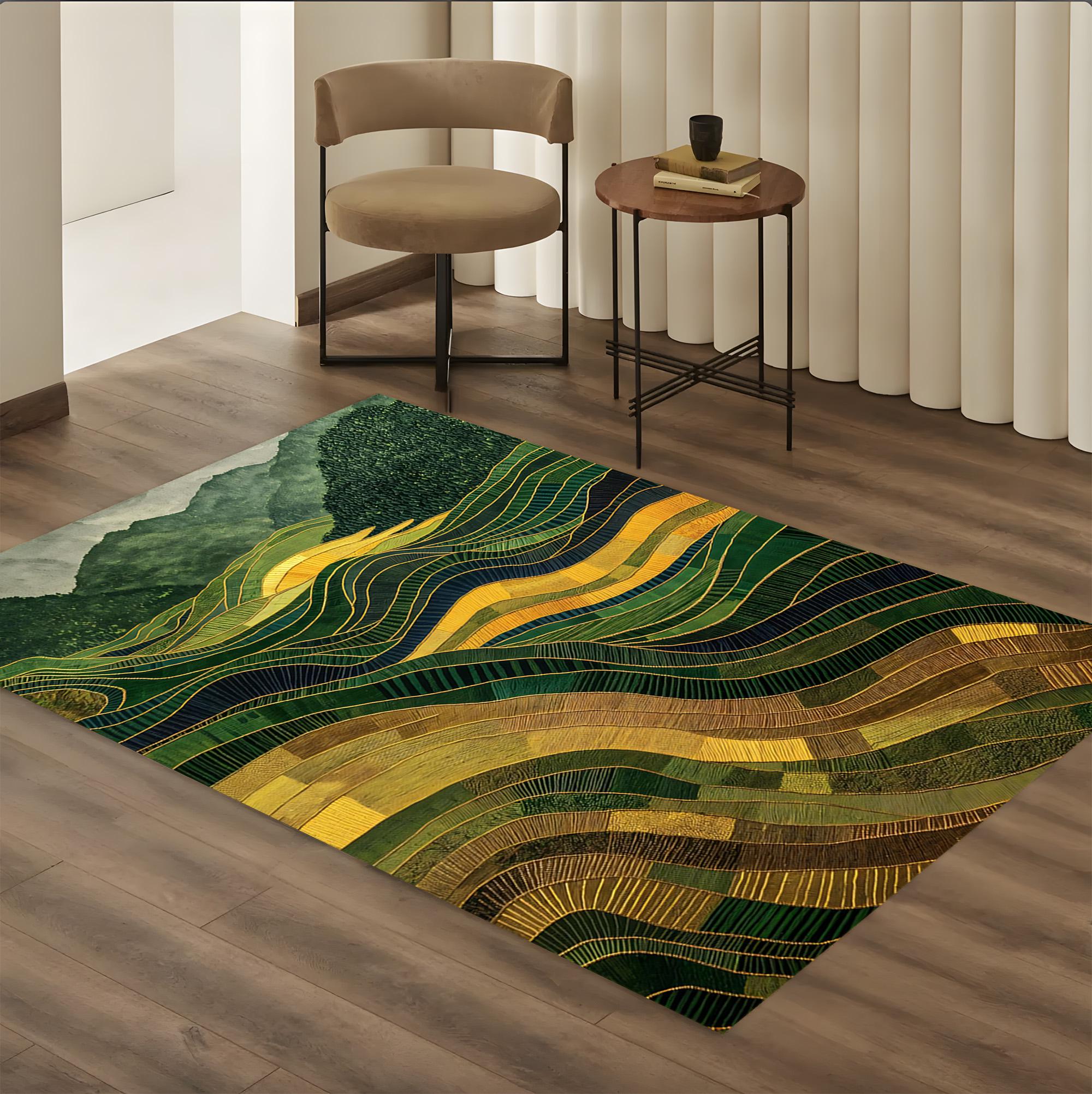 Green Landscape Rug, Nature-inspired Area Rug, Modern Artistic Floor ...