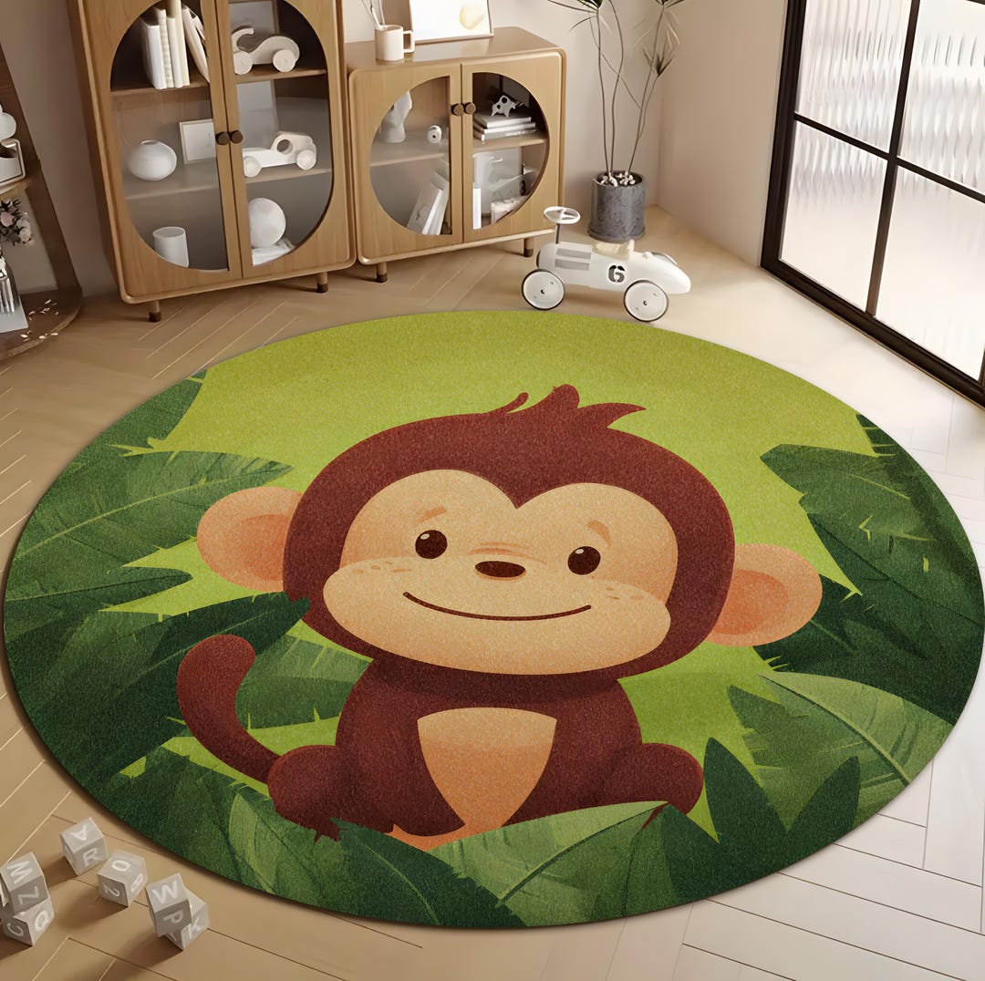 Kids Monkey Round Area Rug Jungle Animal Nursery Decor - Etsy