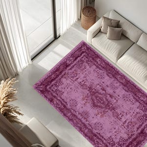 Magenta Vintage Distressed Area Rug, Boho Persian Style Carpet For Living Room Or Bedroom, Bold Colorful Floor Decor Gift For Her