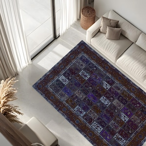 Vintage Persian Area Rug, Dark Blue Oriental Carpet, Traditional Boho Floor Mat, Elegant Living Room Decor, Distressed Medallion Rug