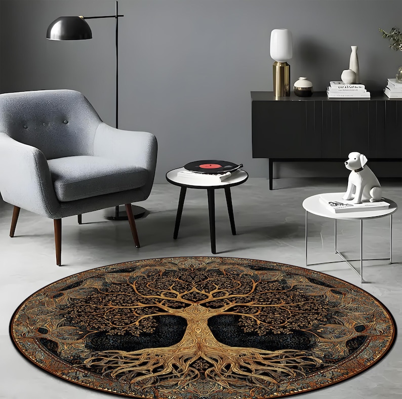 Tree of Life Round Rug, Boho Spiritual Carpet With Sacred Roots and ...