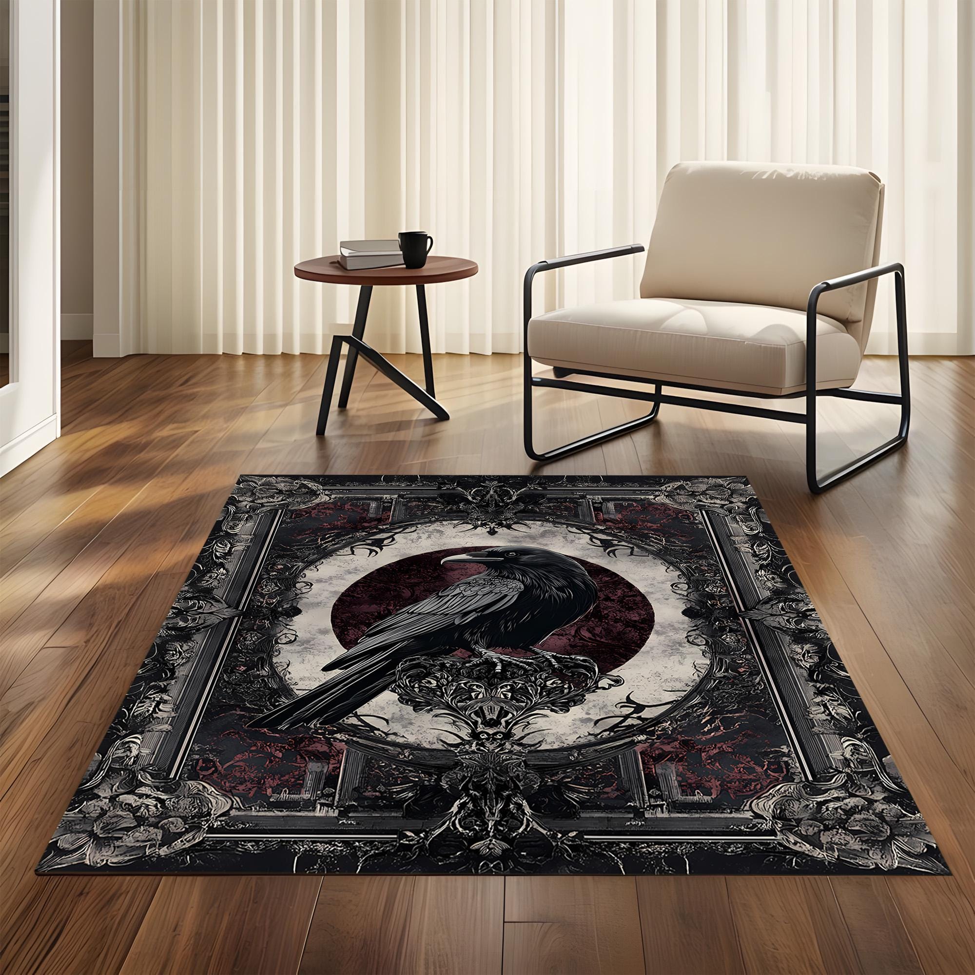 Gothic Rug For Library Gothic Raven Area Rug for Living Room, Dark Victorian Decor Carpet ...