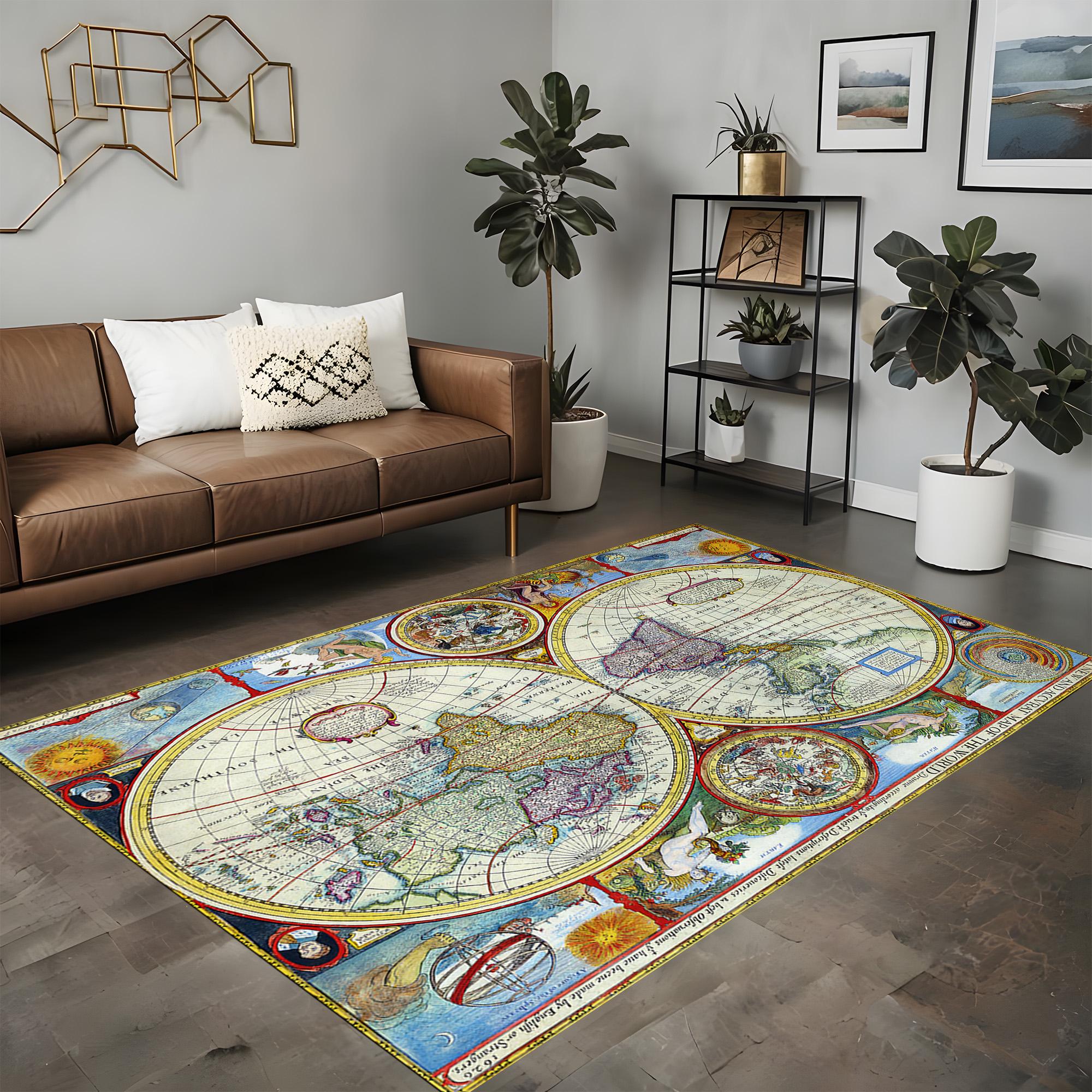 World Explorer Rug Vintage World Map Rug for Living Room – Colorful Antique-style Travel ...