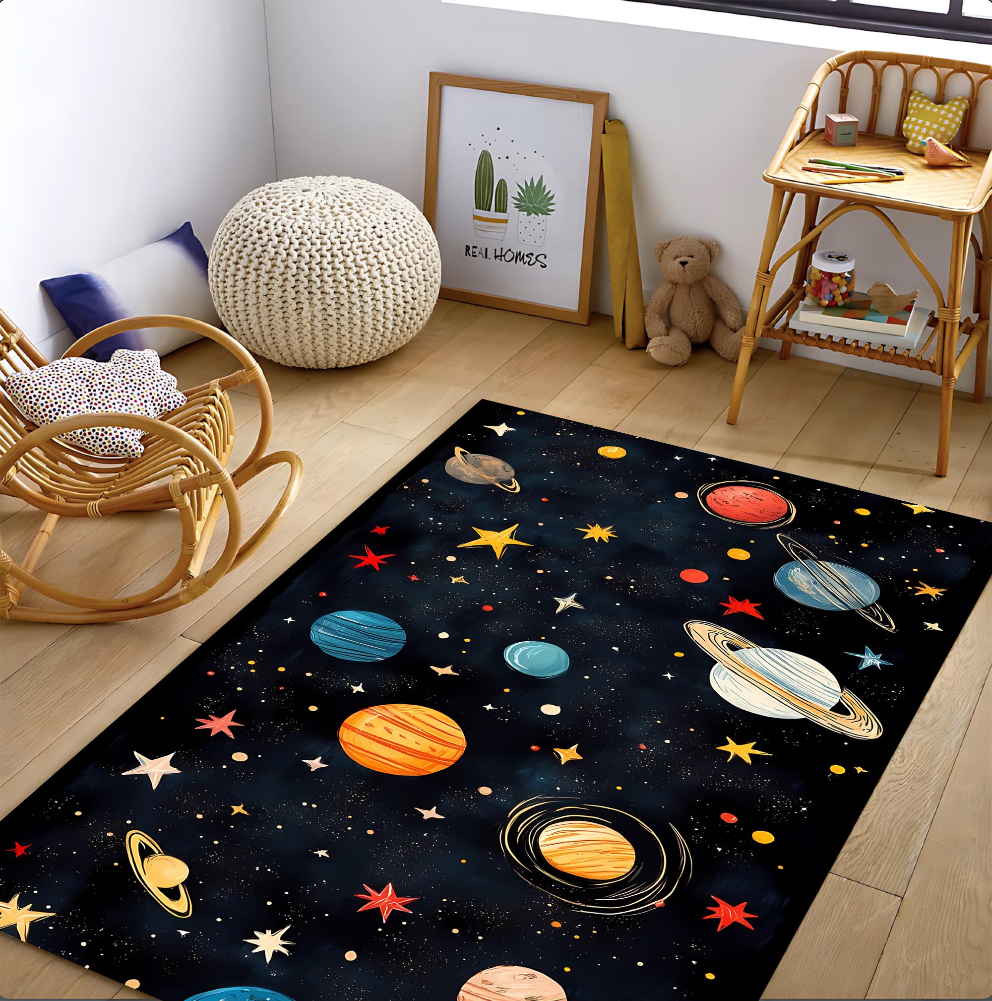 Outer Space Kids Rug, Galaxy Planets Playroom Mat, Space Theme Nursery ...