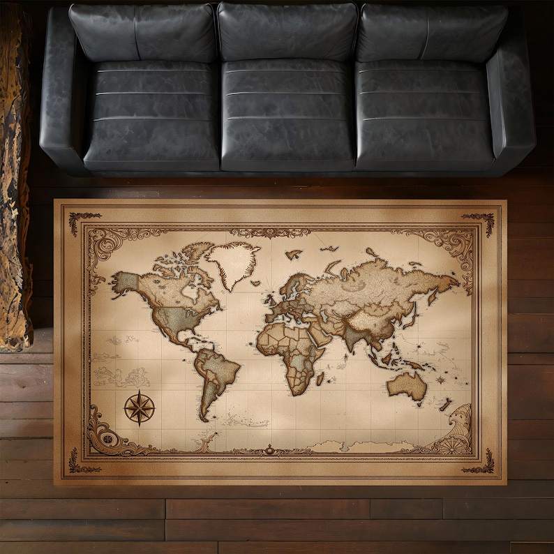 World Explorer Rug Vintage World Map Rug, Antique Style Area Carpet for Living Room, Retro ...