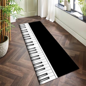 Black and White Piano Runner Rug for Music Lovers, Elegant Hallway Music Mat for Musicians, Home Studios, Entryways & Creative Spaces